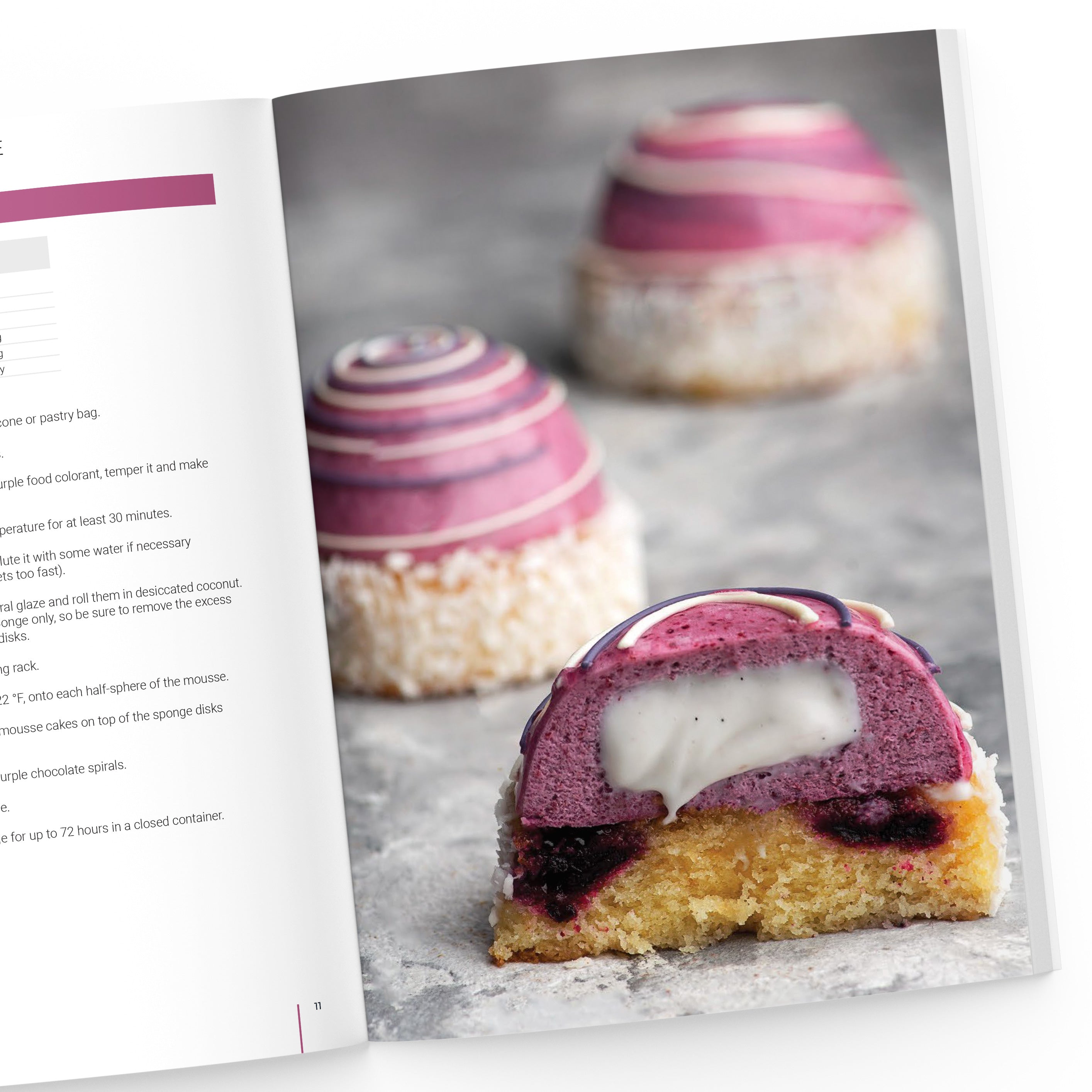 Blackcurrant individual cake in a cut view