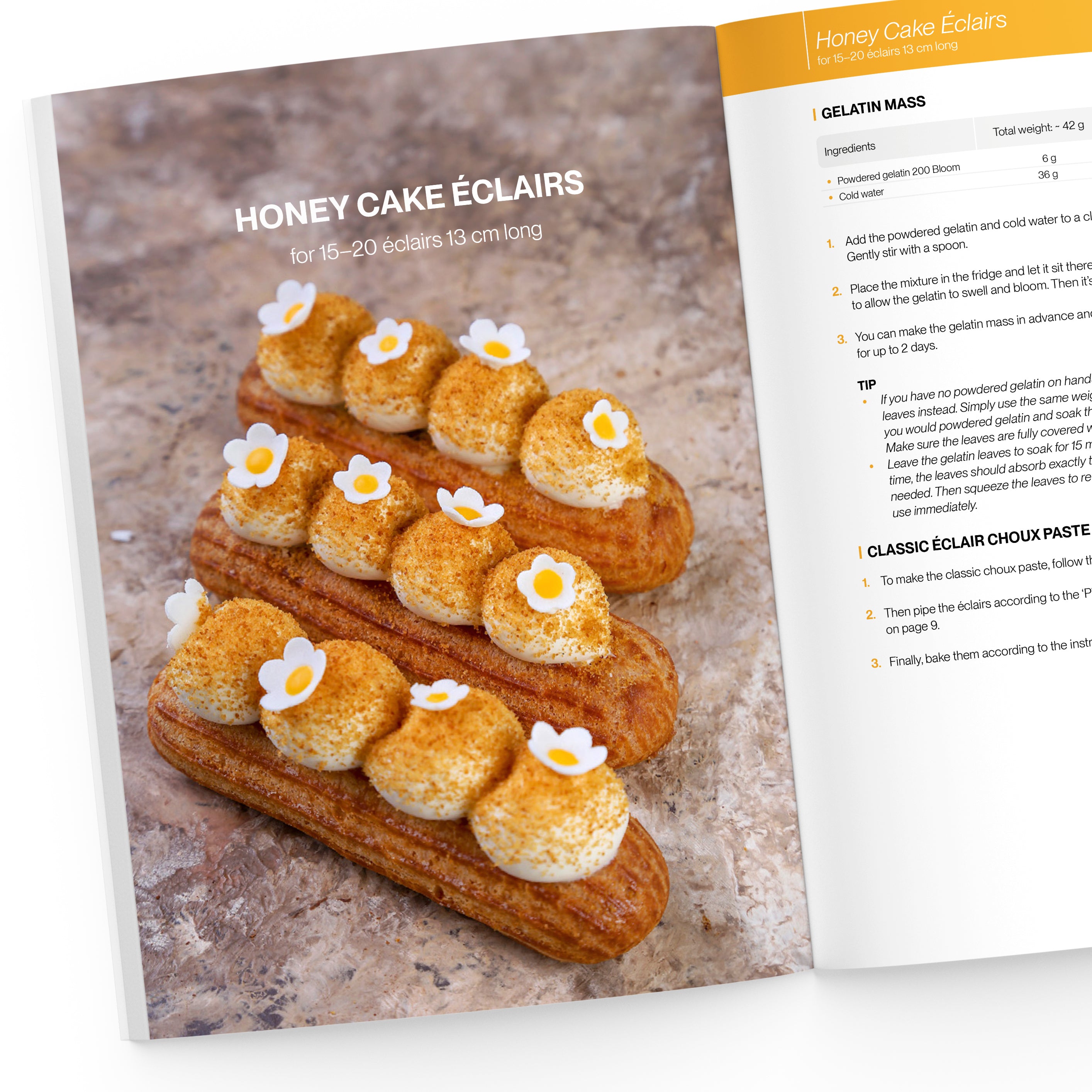 3 Honey Cake Eclairs on Fashion Eclair Collection book page