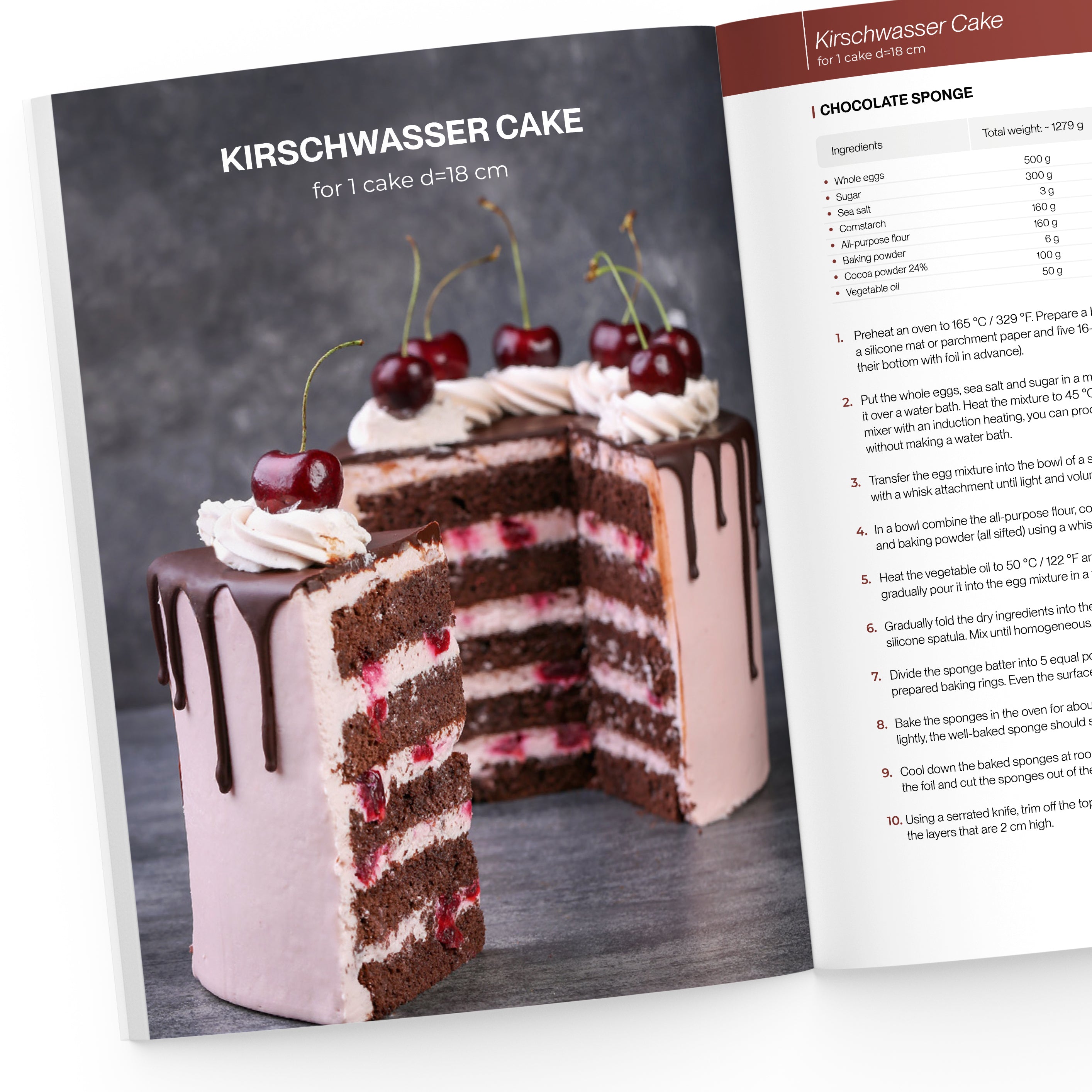 Kirschwasser Cake in a cut view on the Fantastic Cakes with Liquer book page