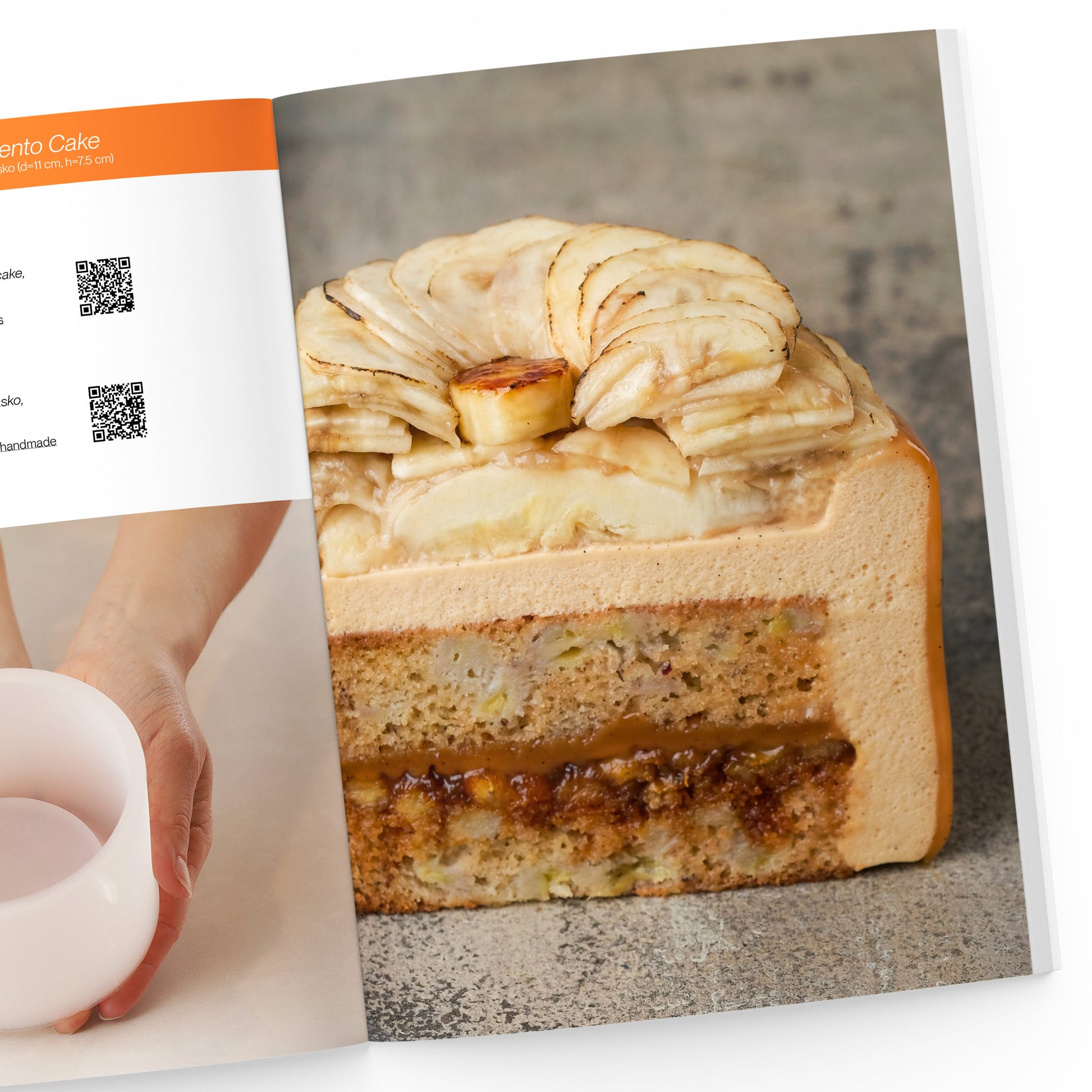 Page of Artful Bento Cakes e-book displaying Banana and Caramel Bento Cake Page with cake's cut view